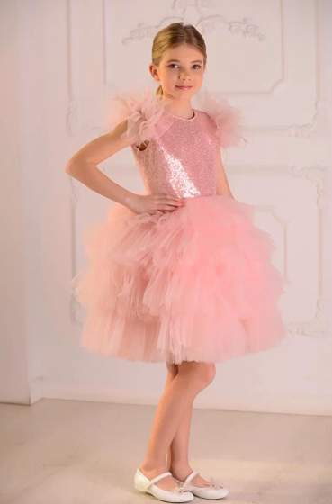 Платье прадничное для девочки "Фламинго" розовая пудра арт.1603LS