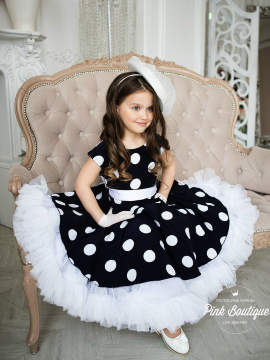 Платье в стиле стиляги Pink Marie "Красотка" арт.0820 черный/белый горох