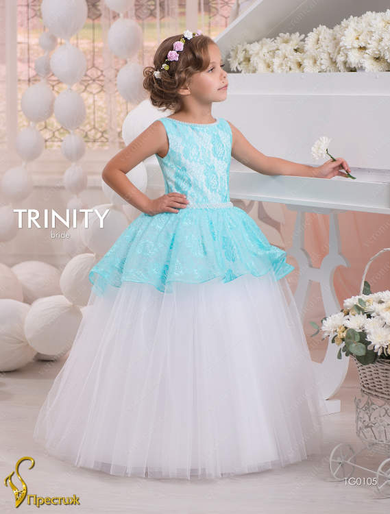  Платье бальное TRINITY bride арт.0105 белый бирюзовый