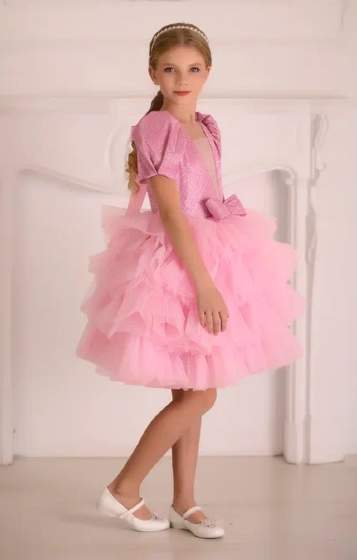 Платье праздничное "Конфетти" LS1812 барби ярко розовый