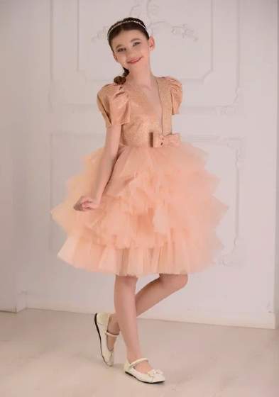 Платье праздничное "Конфетти" LS1812 золотой персик
